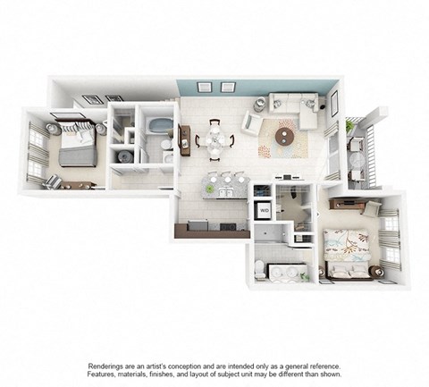 bedroom floor plan an in 2 bed 2 bath at Altis Kendall Square, Miami, 33196